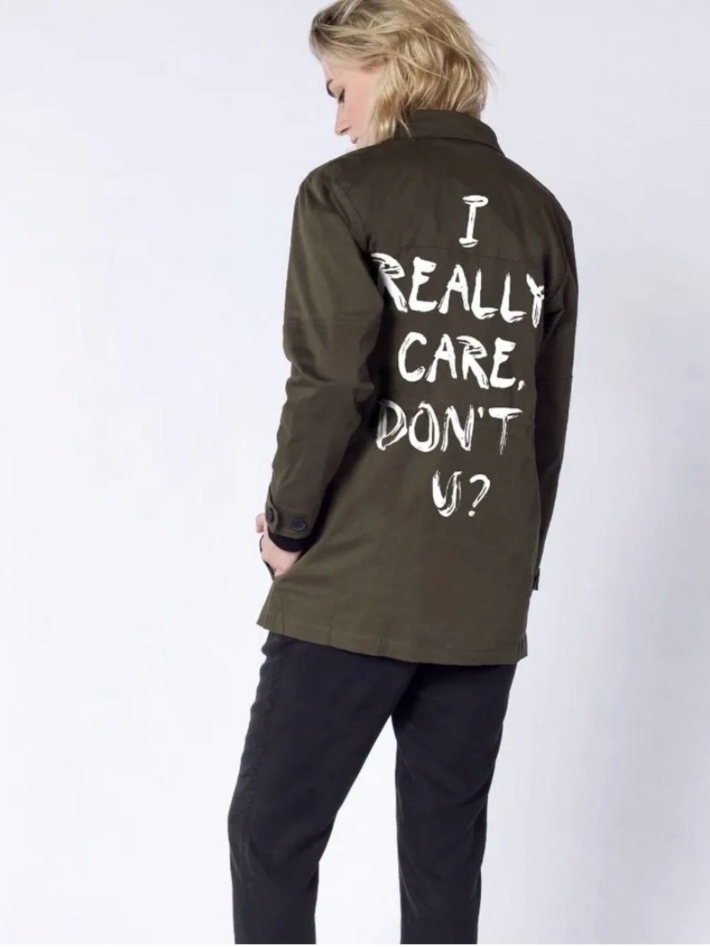 WILDFANG Military Green Jacket I REALLY CARE DONT U?